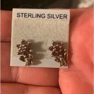 Genuine Rhodolite Garnet Flower Earrings